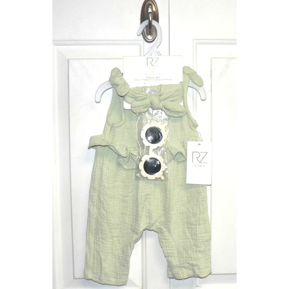 Rachel Zoe Baby 3 Piece Set Jumpsuit Headband UV Sunglasses in Green 0-3Mths